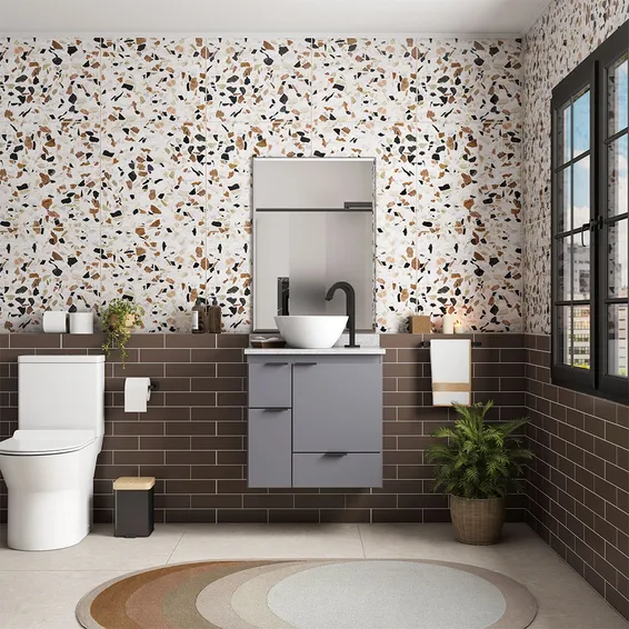 Orquidea 60 Meuble de Salle de Bain en Bois avec Vasque (Lavabo) Bali – Gris/Blanc